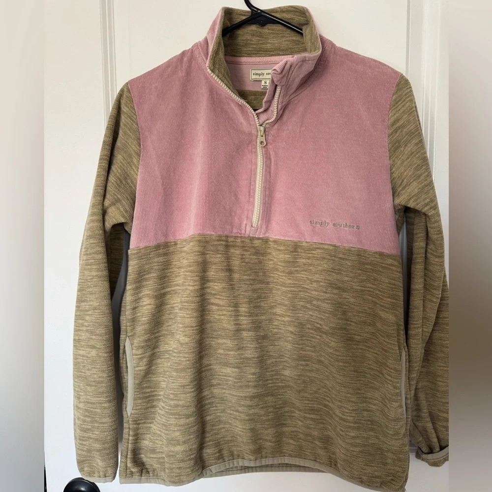 Simply Southern Women’s Pink and Tan Quarter Zip Fleece Size Small Pullover